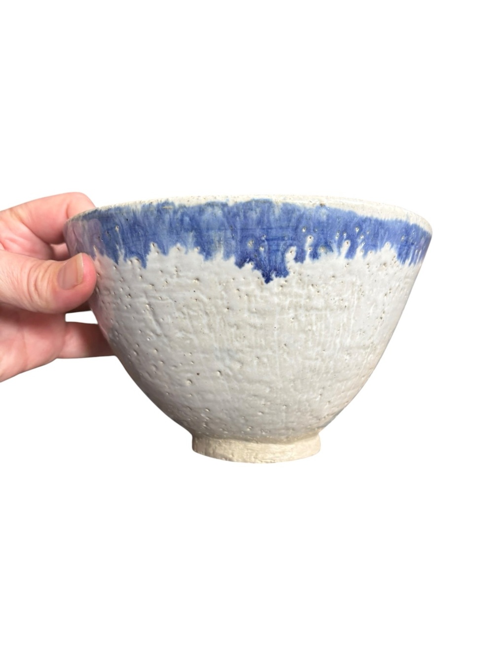 Handcrafted White Shino Glaze Blue Ceramic Tea Bowl Chawan - Picture 4 of 8
